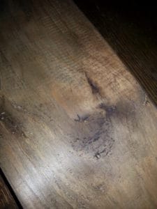Then I slathered it in a good coat of the trusty Iron Acetate to start the aging of the timber. You can see how even after 10 minutes it is a light grey aged colour. Check out our post on making aged shelves to get the recipe for Iron Acetate – it is down the bottom of the post.